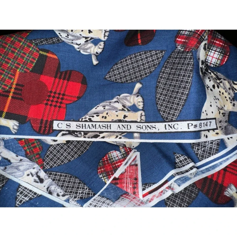 Vtg CS Shamash & Sons Fabric Dalmatian Puppy Dogs Plaid Flowers On Blue 3 Yds